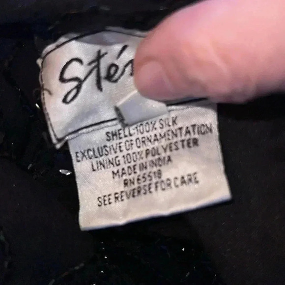Stenay Women’s 100% Silk Black Beaded Sequin Vintage Scalloped Hem Size Medium - Picture 10 of 16
